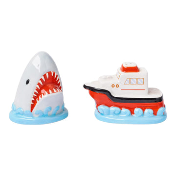 Jaws the shark and the ORCA boat on a white background